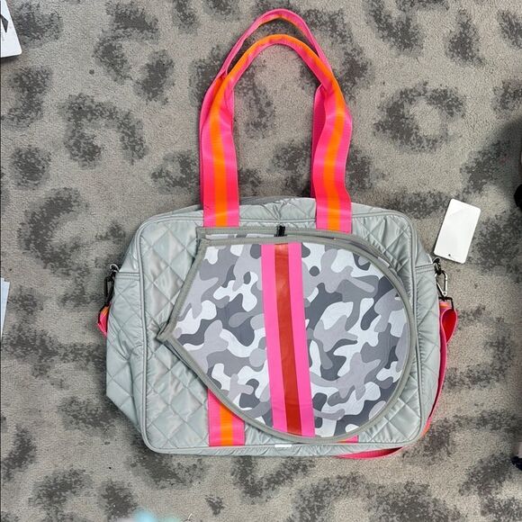 Stylish Gray Camouflage Women's Tennis Bag - Pockets Long Crossbody Strap NEW - Picture 1 of 2